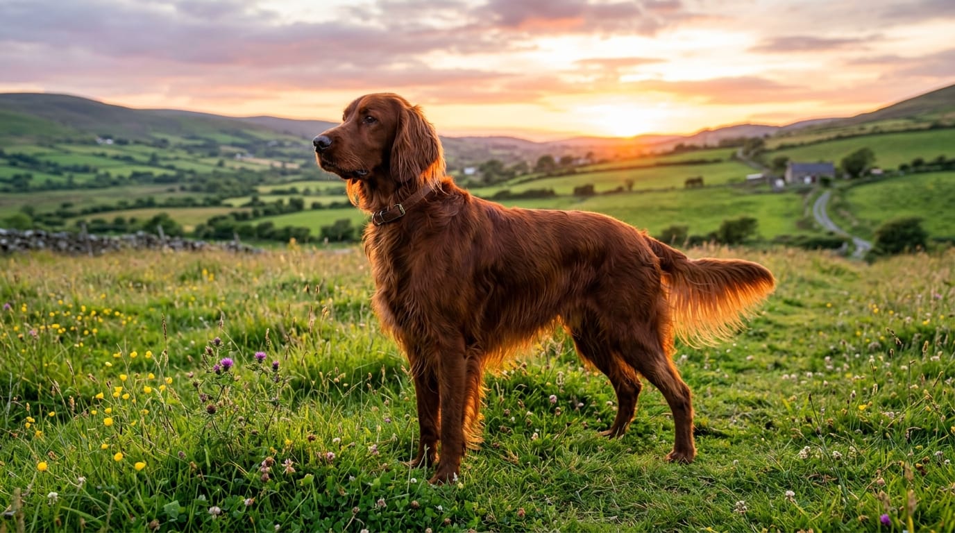 découvrez le setter irlandais, un chien élégant, sportif et affectueux, parfait pour les familles actives et les amateurs de chiens chaleureux et dynamiques.